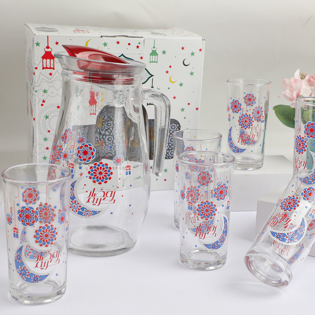 Ramadan's glass jug with cups طقم شاف مع كاسات رمضان