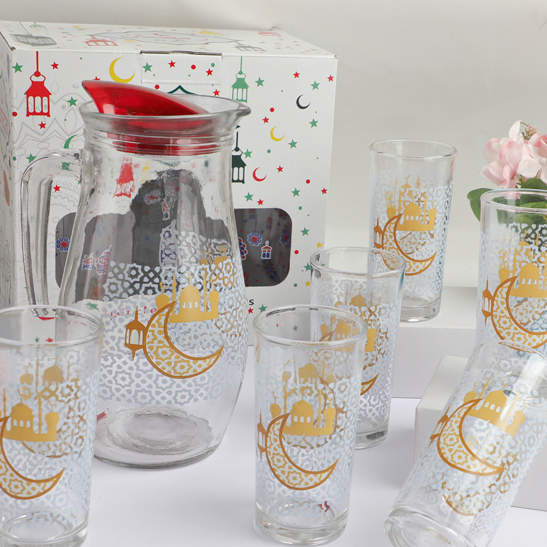 Ramadan's glass jug with cups طقم شاف مع كاسات رمضان